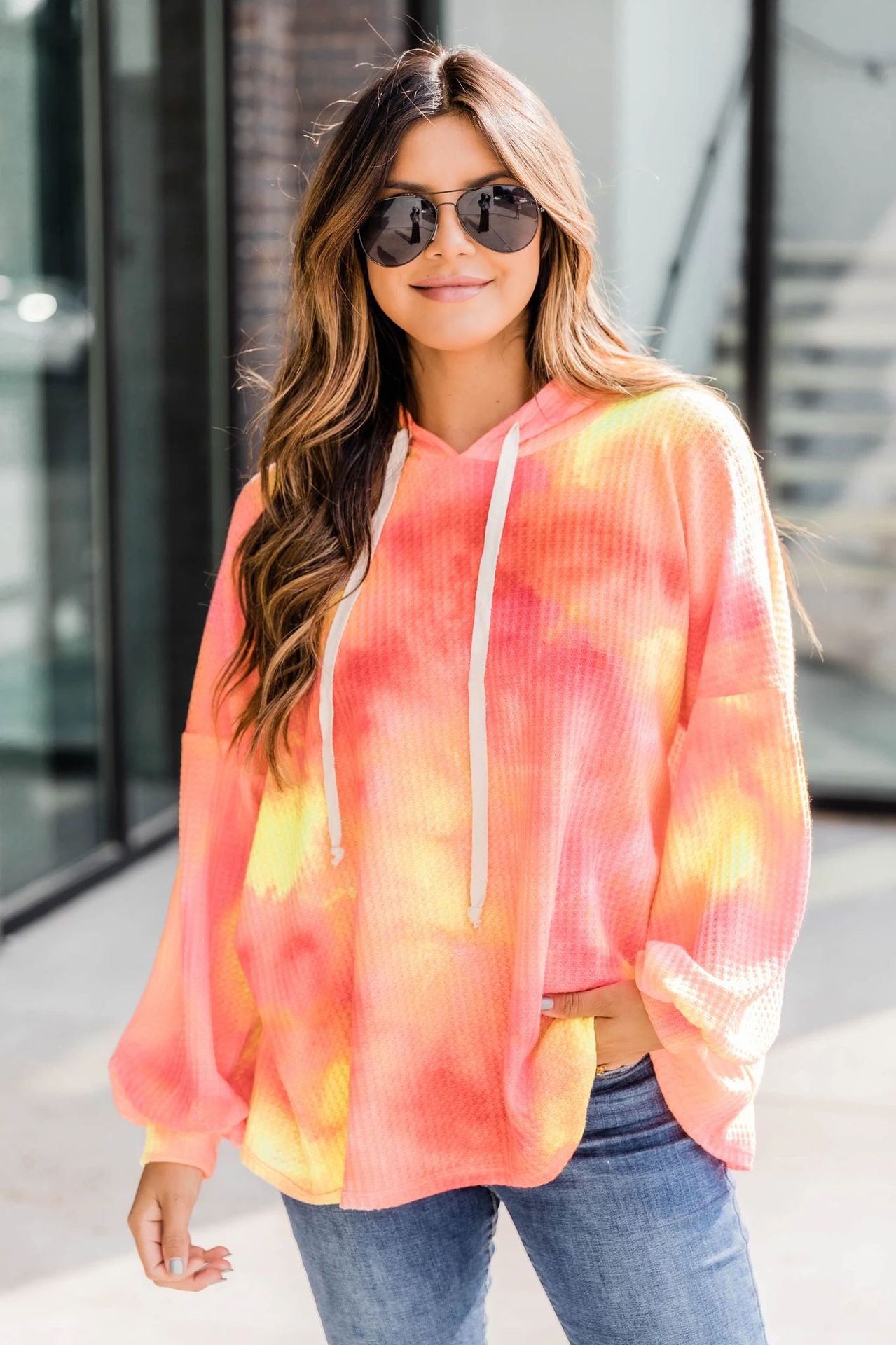 Ladies Tie Dye Hooded Long Sleeve Sweatshirt