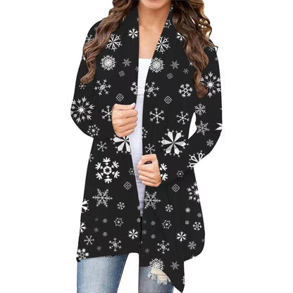 Christmas Print Casual Long Sleeve Cardigan for Women