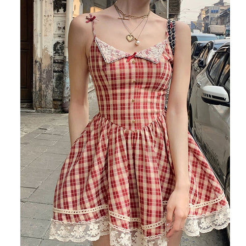Chic Red Plaid Suspender Dress