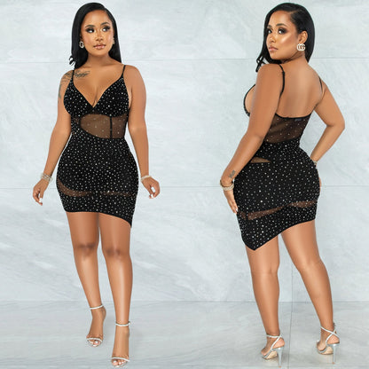 Glitzy Mesh Diamond Sling Dress