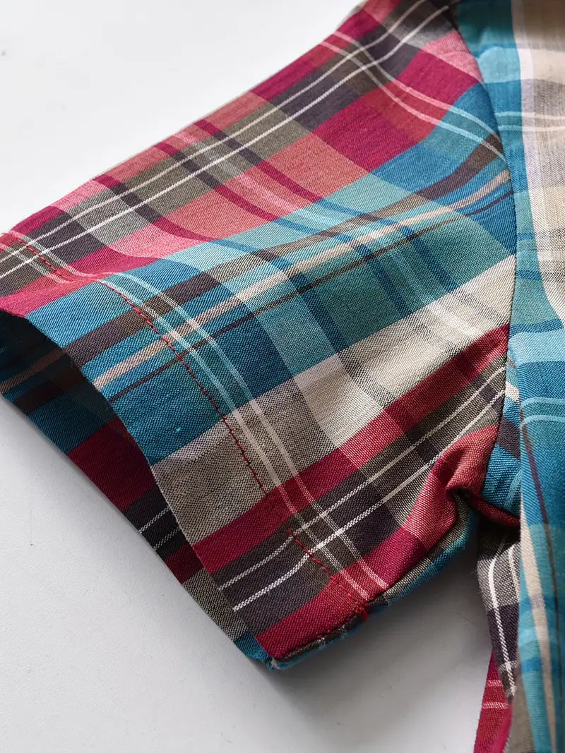 Boys Summer Plaid Short Sleeve Shirt