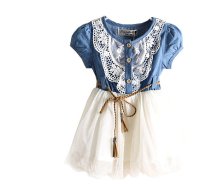 Girls' Denim Short Sleeve Mesh Dress