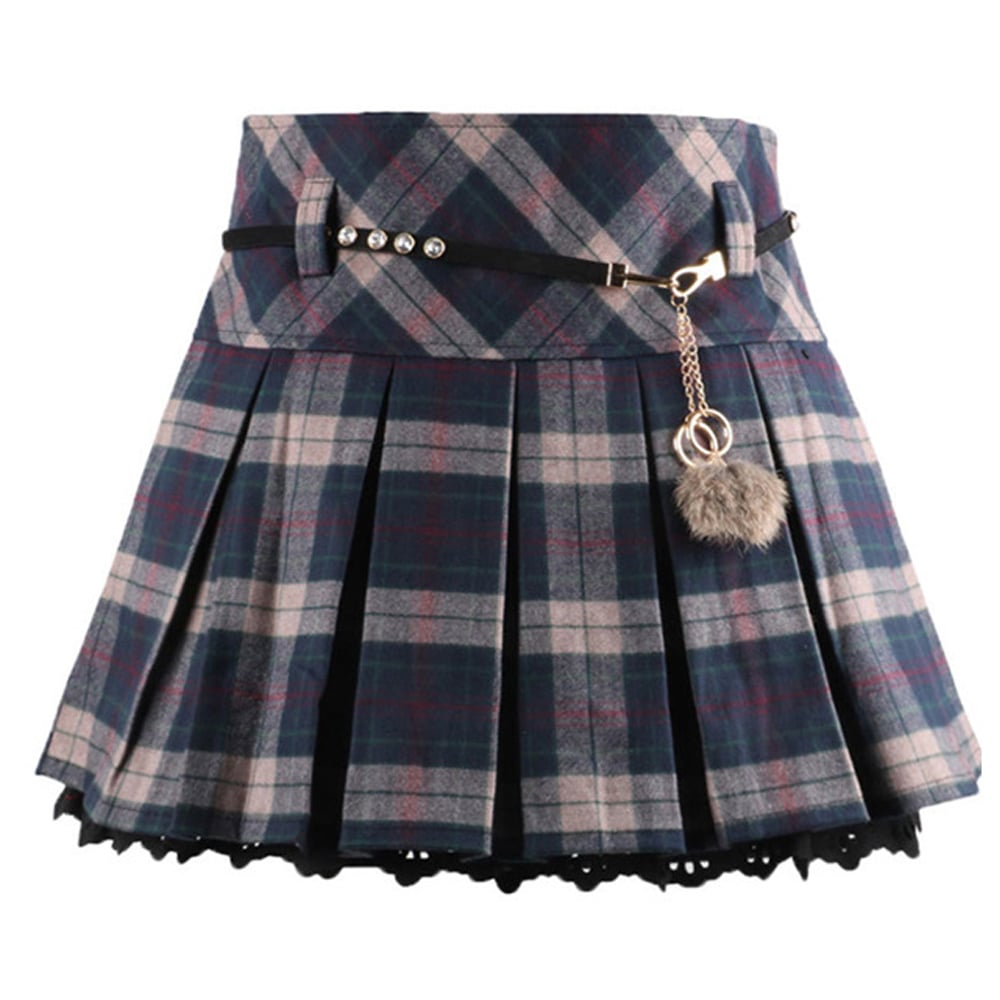 Classic Pleated Ruffle Plaid Skirt