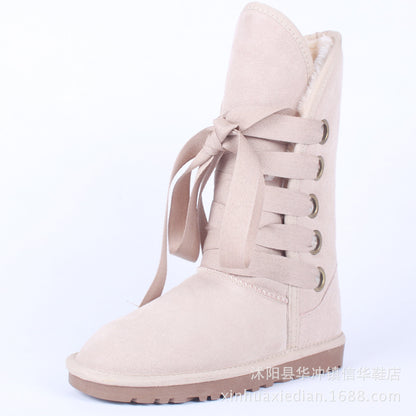 Winter High-Top Snow Boots with Bow Tie Design