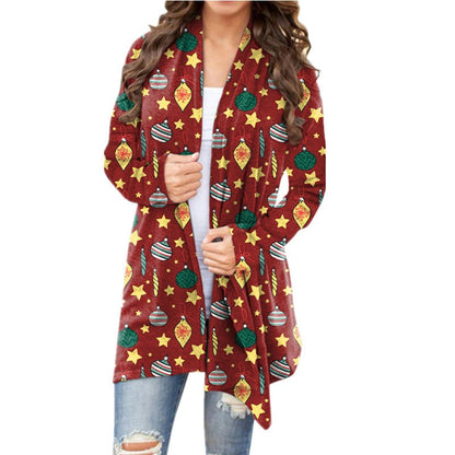Christmas Print Casual Long Sleeve Cardigan for Women