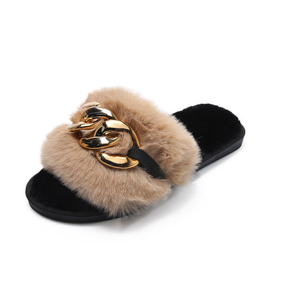 Korean Style Plush Slippers for Women - Flat Bottom