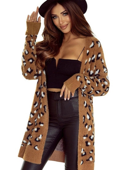Women's Long Leopard Print Cardigan for Autumn/Winter