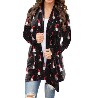 Christmas Print Casual Long Sleeve Cardigan for Women