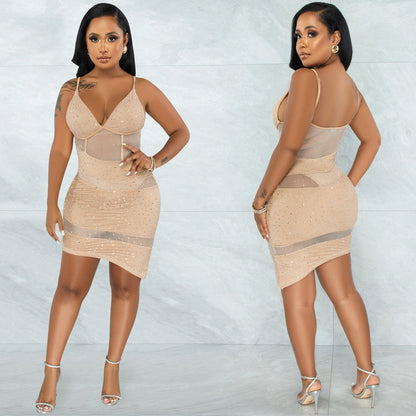 Glitzy Mesh Diamond Sling Dress
