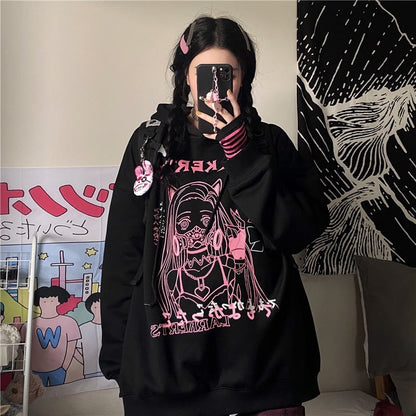 Dark Hoodie for Women - Loose Two-Dimensional Style