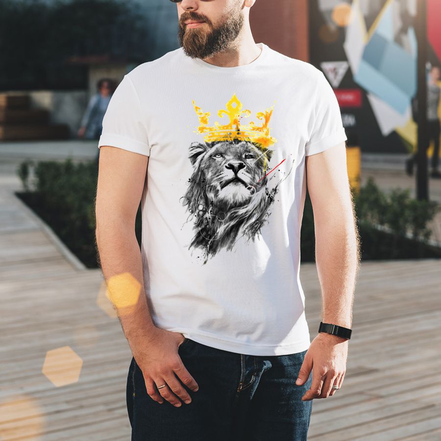 Fashion Plus Size Lion Print T-Shirt with Round Neck