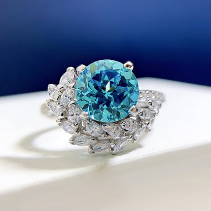 Sapphire Silver Rhinestone Ring