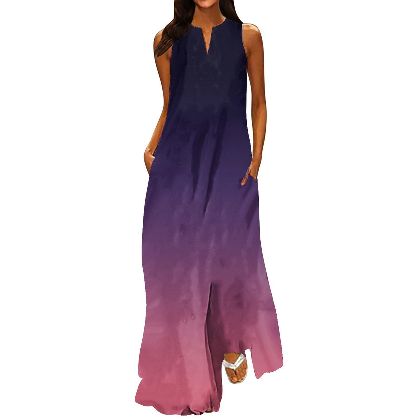 V-neck Floral Pocket Dress for Women