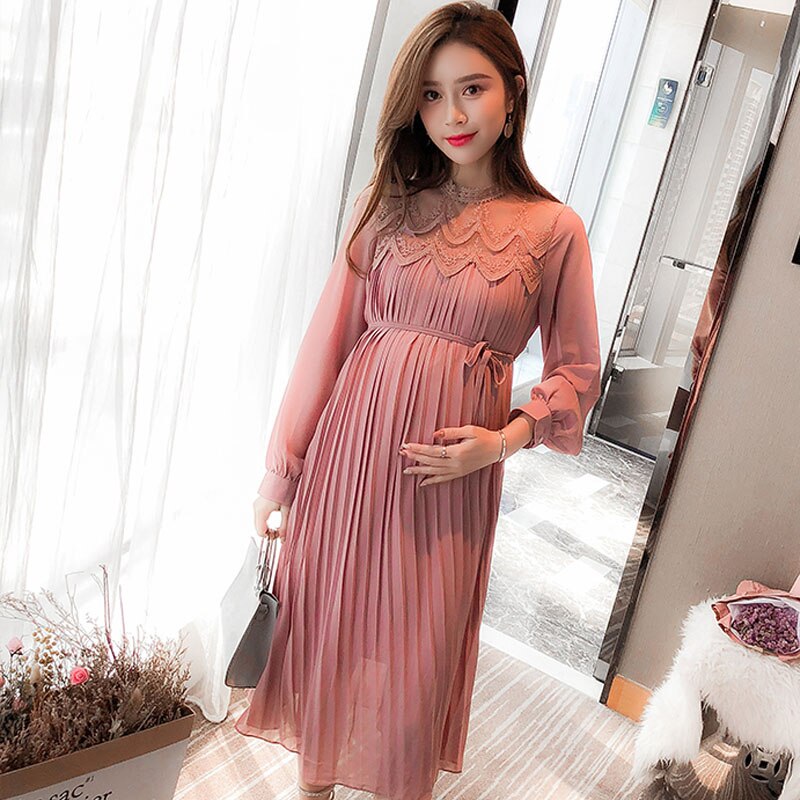 Elegant Pleated Maternity Gown