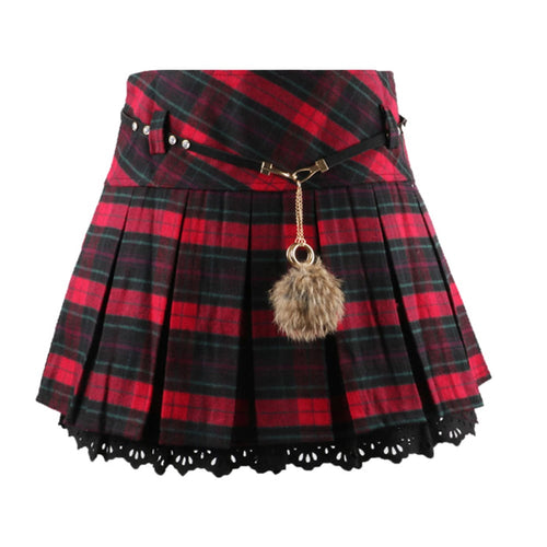 Classic Pleated Ruffle Plaid Skirt