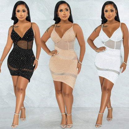 Glitzy Mesh Diamond Sling Dress