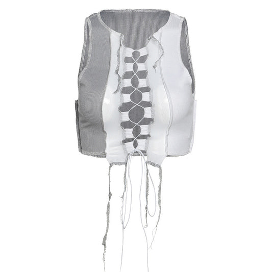 Autumn 2020 Women's Sheer Mesh Lace-Up Tee