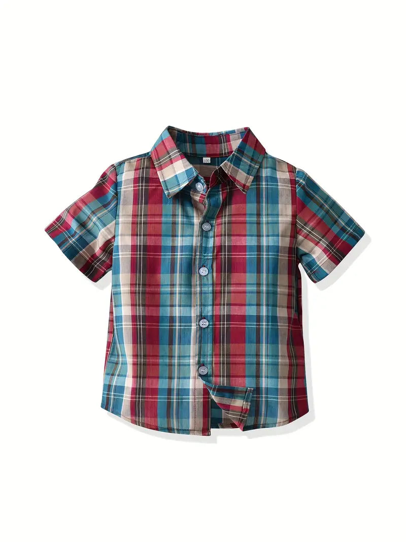 Boys Summer Plaid Short Sleeve Shirt