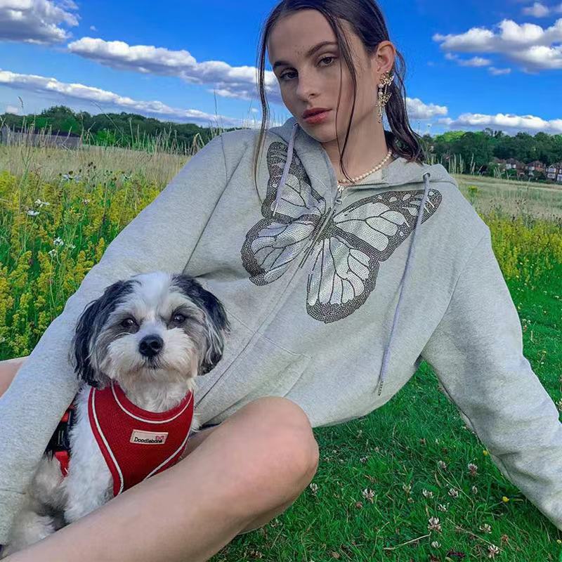 Women's Casual Long-sleeved Hoodie with Butterfly Print