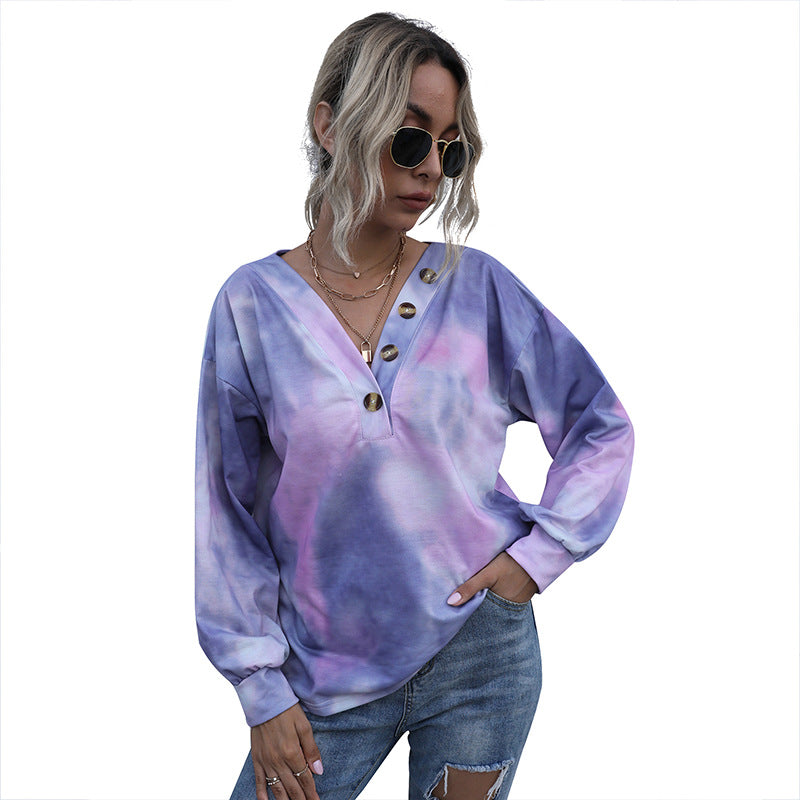 V-Neck Tie-Dye Sweater for Women in Europe and America