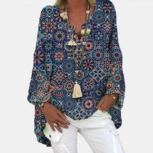 2021 Spring Plus Size Floral Long Sleeve Shirt for Women