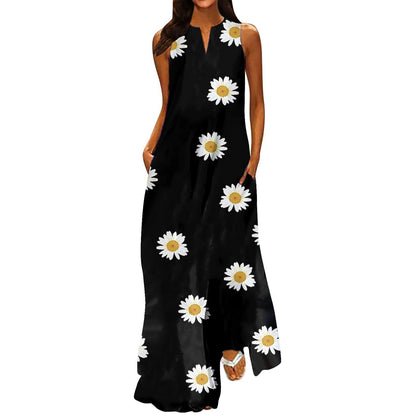 V-neck Floral Pocket Dress for Women
