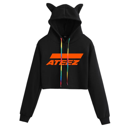 Cropped Cat Ear Sweatshirt for School Sports