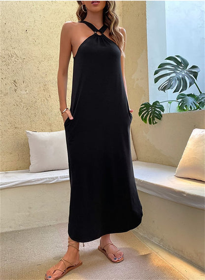 Off-Shoulder Casual Long Pocket Dress