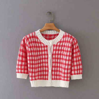 Chic Contrast Check Cap Sleeve Top