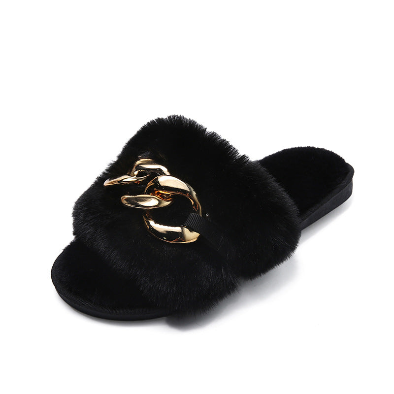 Korean Style Plush Slippers for Women - Flat Bottom