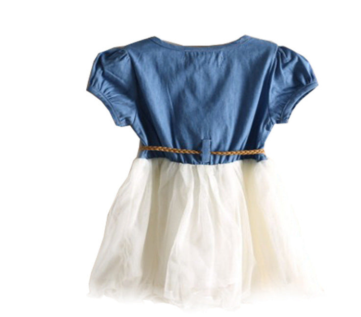 Girls' Denim Short Sleeve Mesh Dress