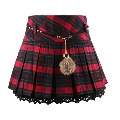 Classic Pleated Ruffle Plaid Skirt