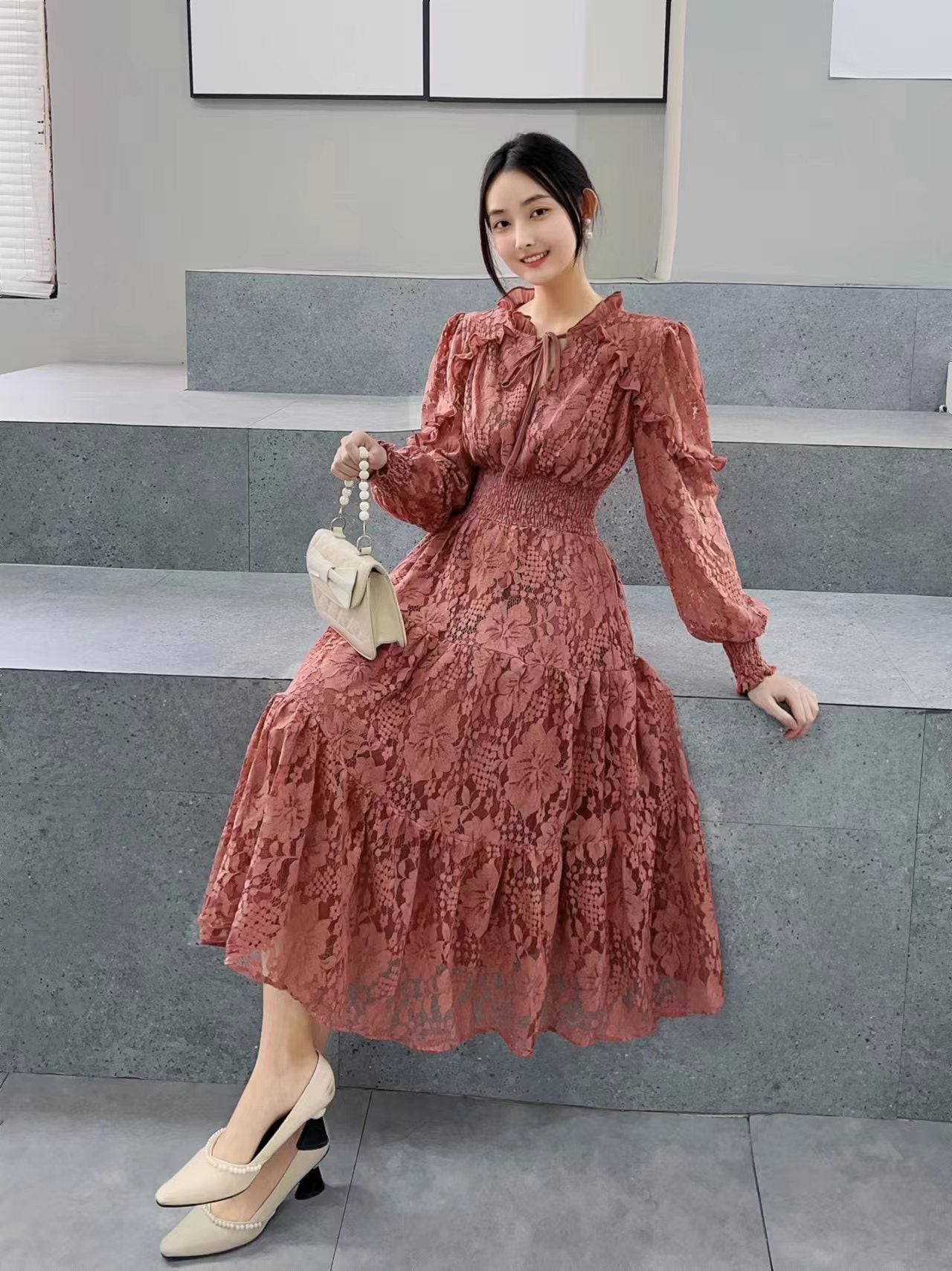 Lace Long Sleeved Dress for Women
