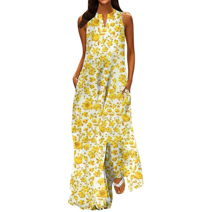 V-neck Floral Pocket Dress for Women