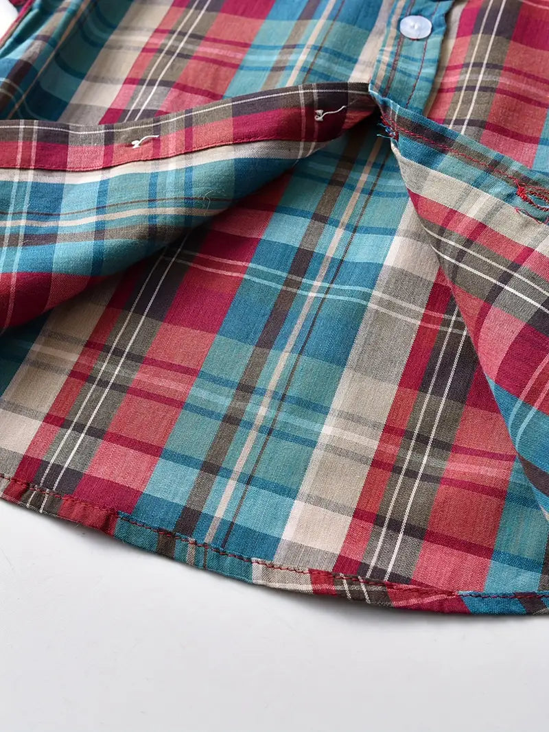 Boys Summer Plaid Short Sleeve Shirt