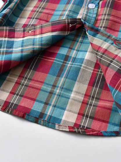 Boys Summer Plaid Short Sleeve Shirt