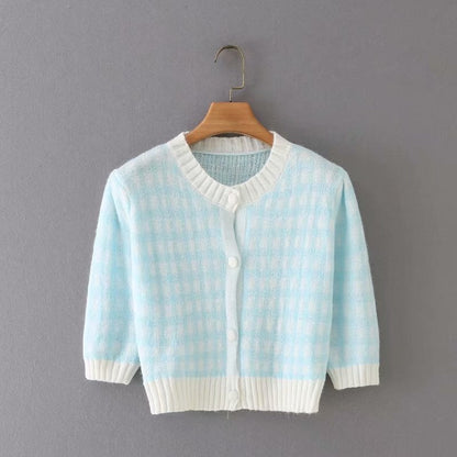 Chic Contrast Check Cap Sleeve Top