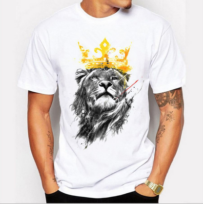 Fashion Plus Size Lion Print T-Shirt with Round Neck