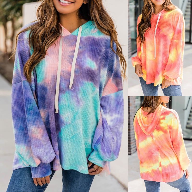 Ladies Tie Dye Hooded Long Sleeve Sweatshirt