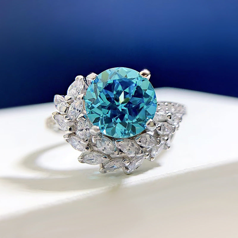 Sapphire Silver Rhinestone Ring