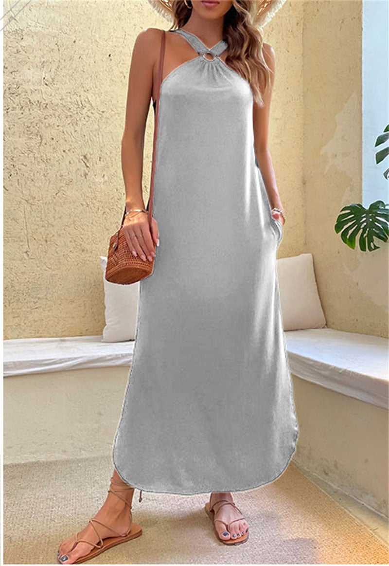 Off-Shoulder Casual Long Pocket Dress