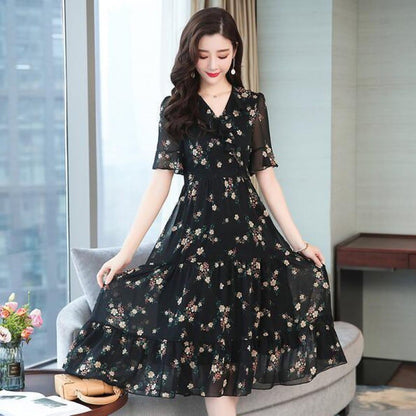 Floral Chiffon A-Line Dress