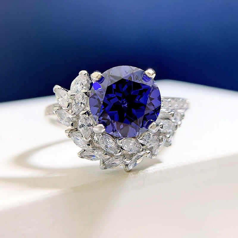 Sapphire Silver Rhinestone Ring
