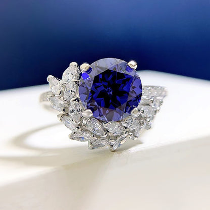 Sapphire Silver Rhinestone Ring