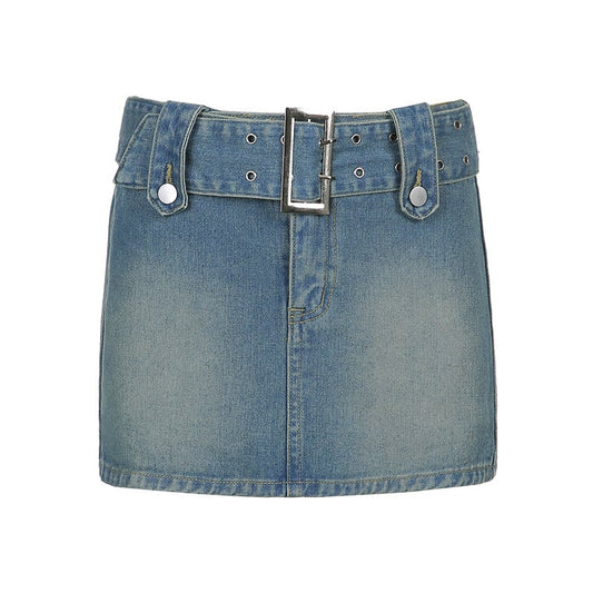 Blue Cotton Slimline Miniskirt