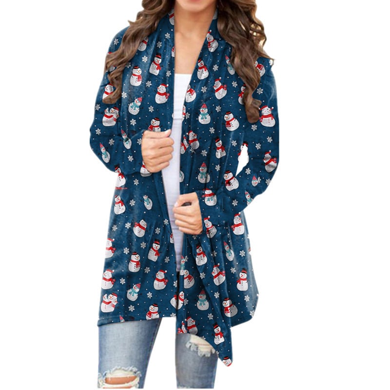 Christmas Print Casual Long Sleeve Cardigan for Women