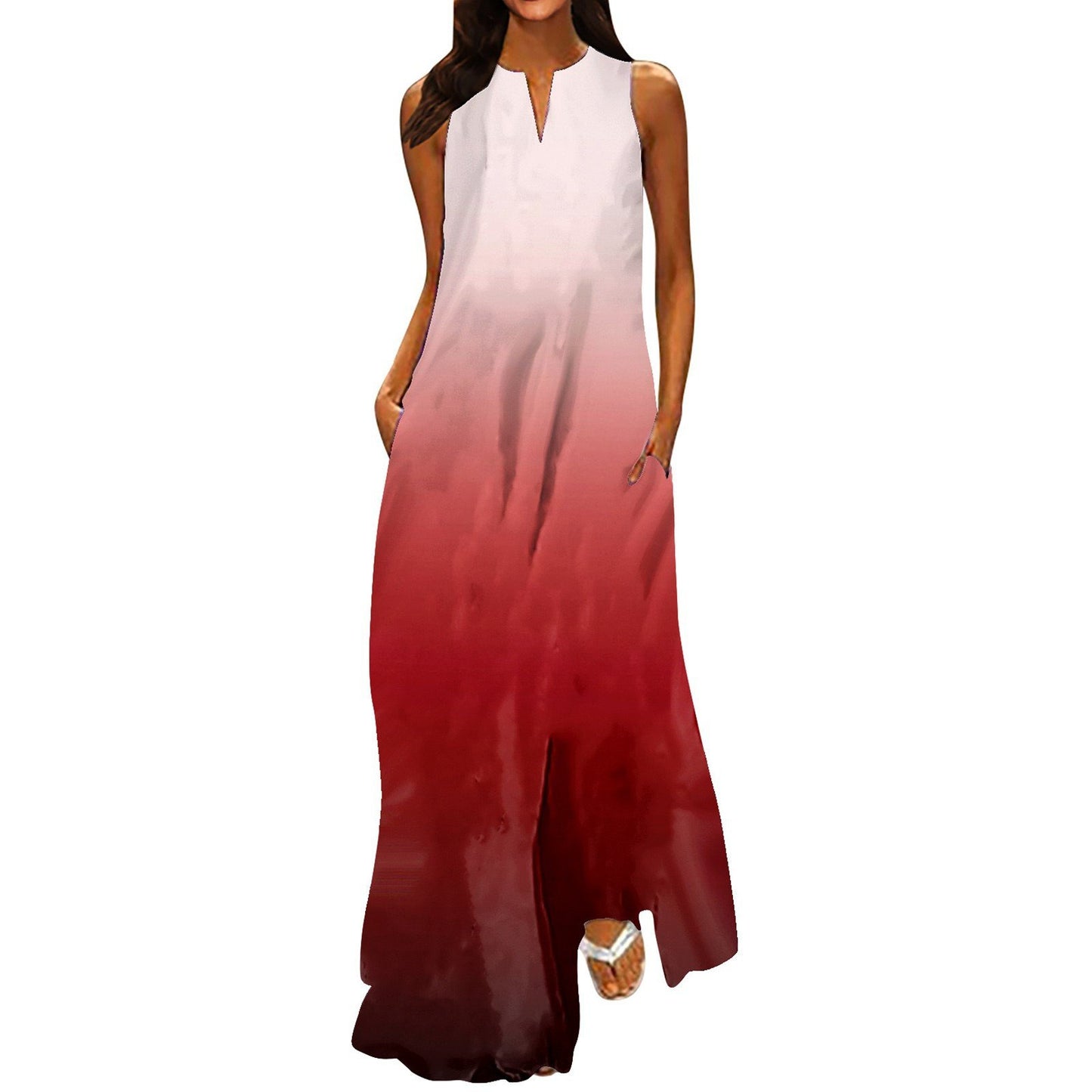 V-neck Floral Pocket Dress for Women
