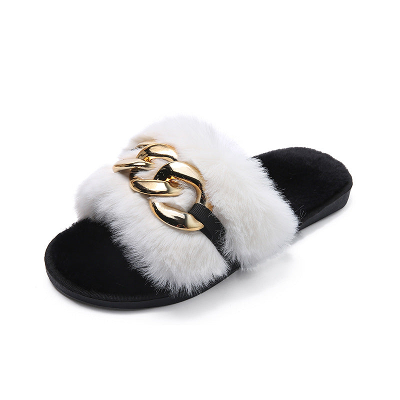 Korean Style Plush Slippers for Women - Flat Bottom
