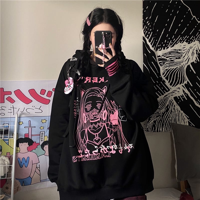Dark Hoodie for Women - Loose Two-Dimensional Style
