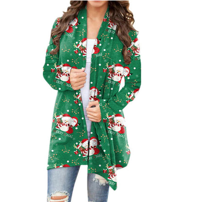 Christmas Print Casual Long Sleeve Cardigan for Women